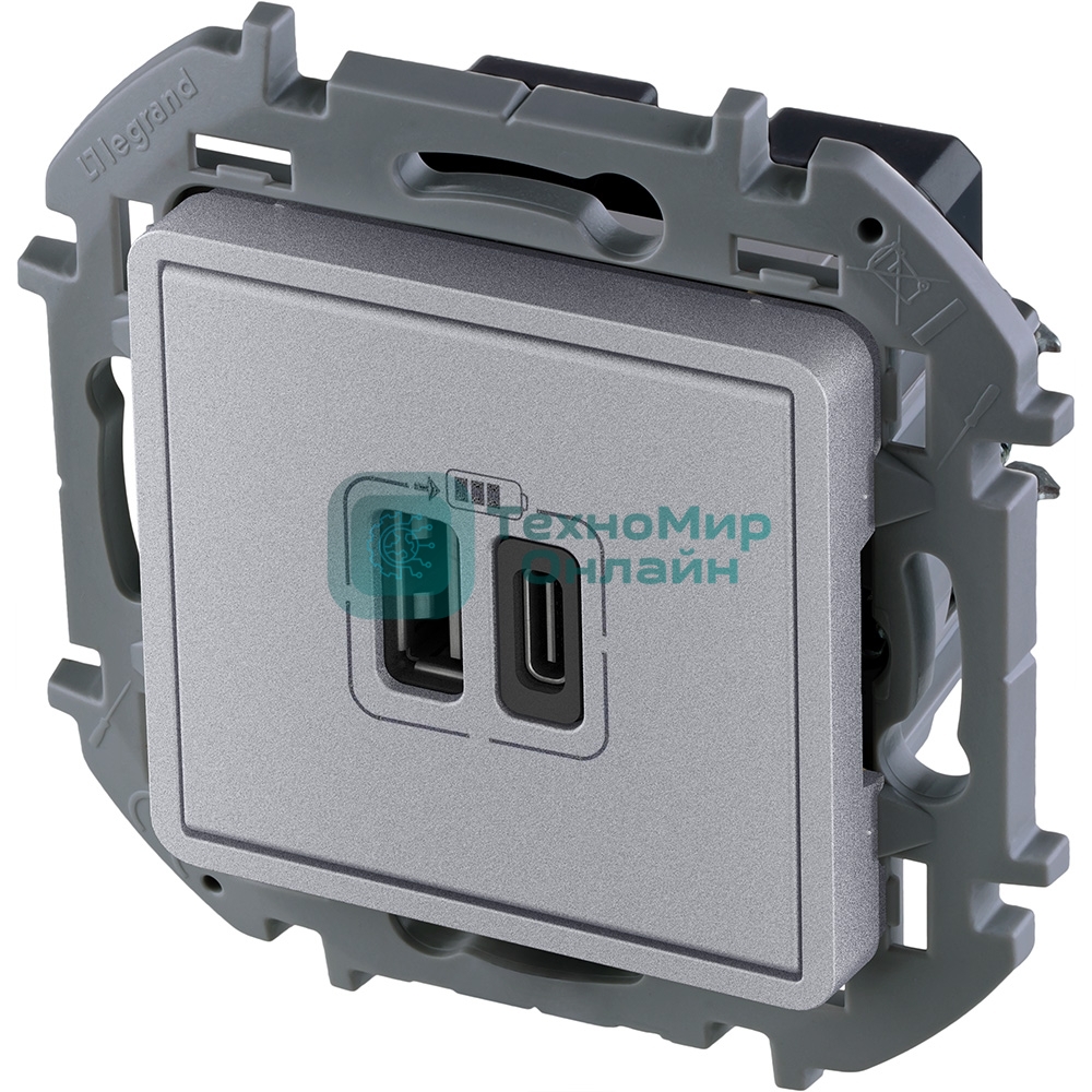 Зарядное устройство INSPIRIA с двумя USB-разьемами A-C 240В/5В 3000мА Алюминий