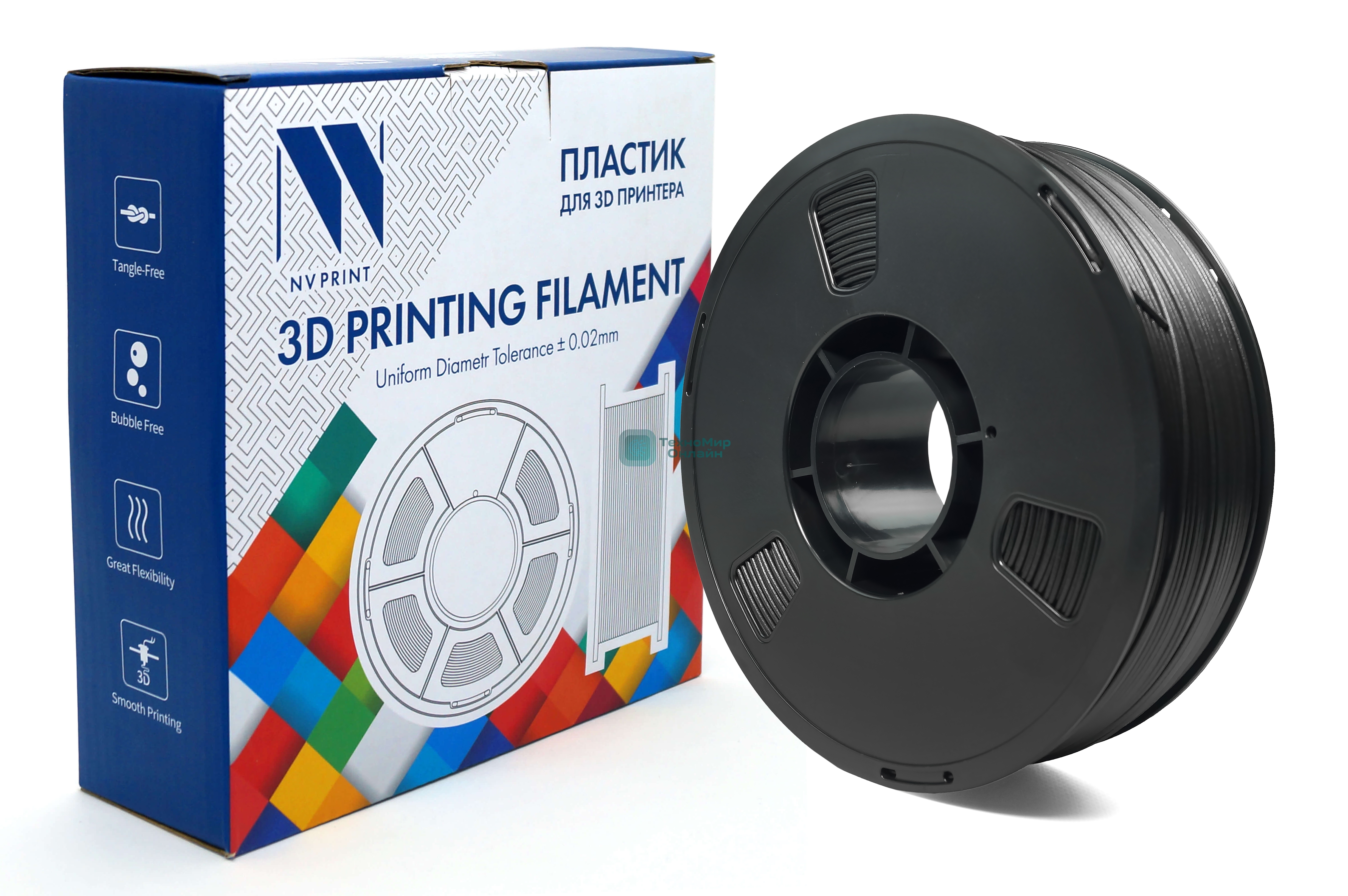 Филамент NVPrint PETG Carbon Fiber Black c карбоновыми волокнами, черный, для 3D печати диаметр 1.75мм масса 1 кг