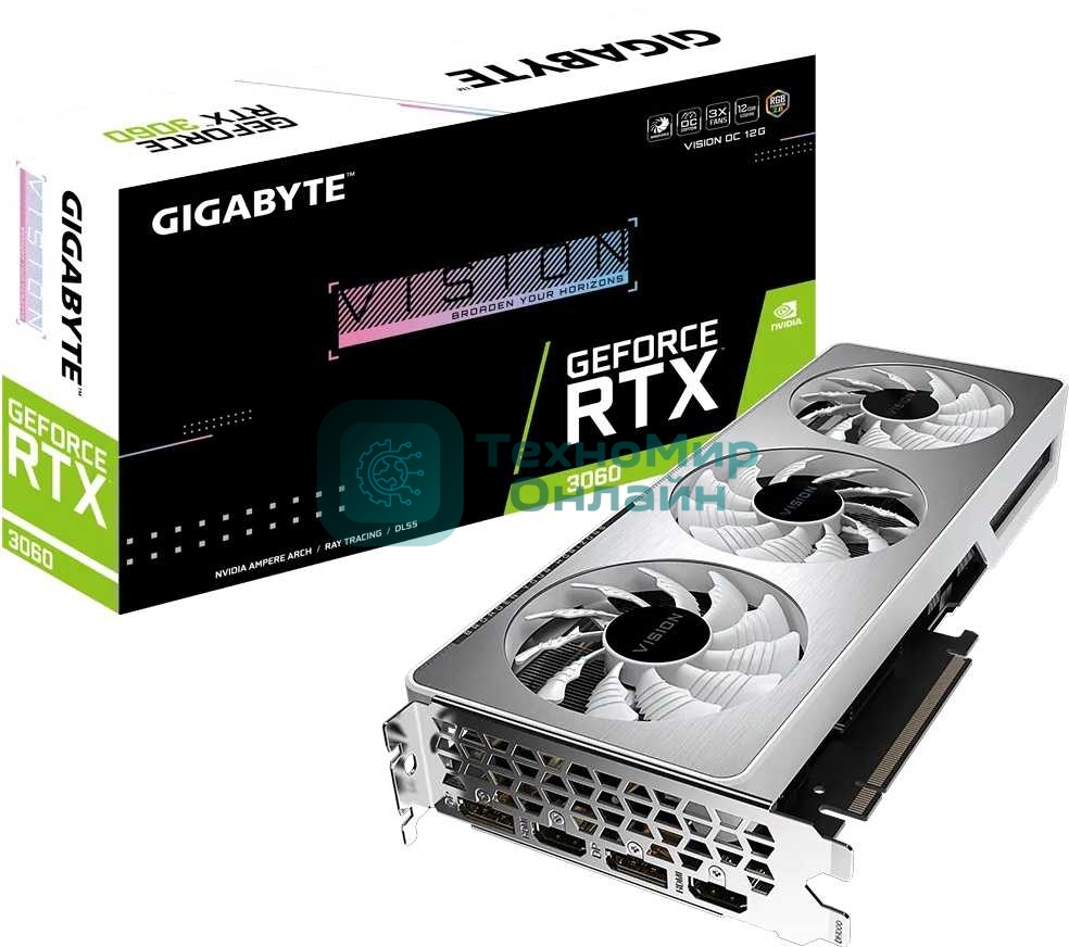 Видеокарта Gigabyte N3060VISIONOC-12GD LHR PCIE16 12288Mb 192 GDDR6 1837/15000 HDMIx2 DPx2 HDCP