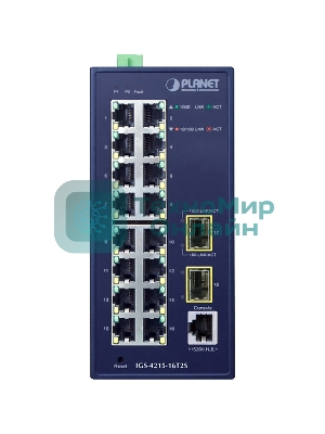 Коммутатор PLANET IGS-4215-16T2S IP30 Industrial L2/L4 16-Port 10/100/1000T + 2-Port 100/1000X SFP Managed Switch (-40~75 degrees C, dual redundant power input on 12~48VDC/24VAC terminal block)