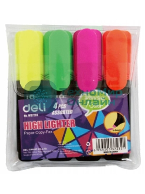 Набор маркеров текстовых Deli E37232 скошенный пиш. наконечник 1-5мм 4цв. пакет с европодвесом (4шт.)