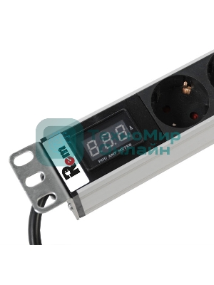 Блок розеток Rem-16 с амперметром, 8 Shuko, 16A, алюм., 19