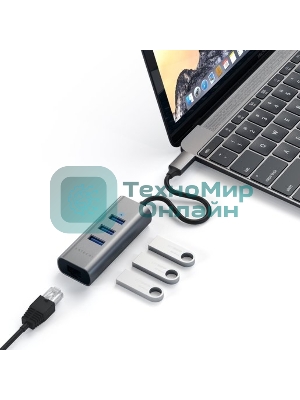 USB-концентратор Satechi Type-C 2-in-1 USB 3.0 Aluminum 3 Port Hub and Ethernet Port. Интерфейс Type-C. серый космос.