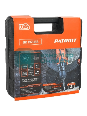Дрель-шуруповерт Patriot BR 187UES, 18 В, 2 Ач, 25 Нм, щеточный