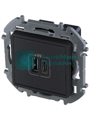 Зарядное устройство 2 разъема USB A-C 240В/5В 3000мА антрацит Inspiria