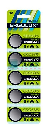 Батарея Ergolux Lithium CR2025-BP5 CR2025 150mAh (5шт) блистер
