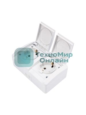 Блок горизонтальный 2 розетки Kranz INDUSTRIAL IP54 с заземлением, о/у, белый