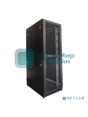 Шкаф серверный напольный 48U (600 1000) дверь перфорированная, задние двойные перфорированные, черный