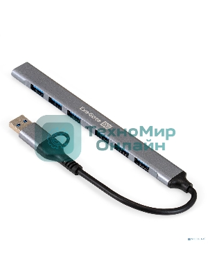 USB-концентратор 7-в-1 ExeGate DUB-761C3 (кабель-адаптер USB Type-A + Type-C --> 6xUSB2.0, 1xUSB3.0, Plug&Play, серебристый)