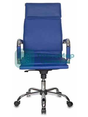 Кресло руководителя Бюрократ CH-993/blue синий, искусственная кожа, крестовина хромированная