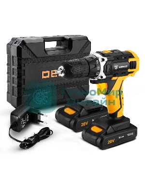 Аккумуляторная дрель DEKO DKCD20FU-Li (063-4103) 20В 1.5Ahx2 63 с набором 63 предмета в кейсе