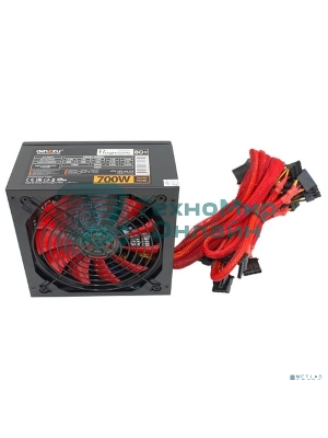 Блок питания Ginzzu PC700 14CM(Red) 80 PLUS black,APFC,24+4p,2 PCI-E(6+2), 7*SATA, 4*IDE,оплетка, кабель питания,цветная коробка