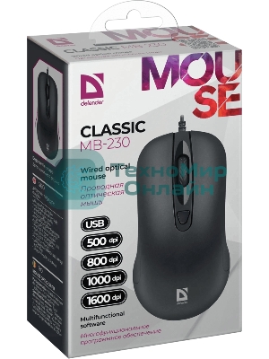 Мышь проводная Defender Optimum MB-160 черный, 1000 dpi, USB, кнопки - 3