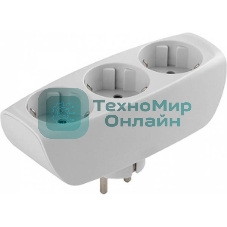 Тройник ЭРА SP-3e-W 3 гнезда, c заземлением, со шторками, белый