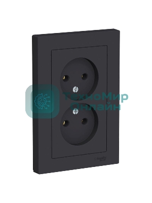 Розетка 2-м AtlasDesign без заземл. 16А в сборе карбон SchE ATN001020