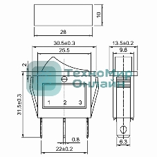 Выключатель клавишный Rexant 250V 15А (3с) ON-OFF красный с подсветкой