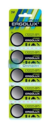 Батарейка литиевая Ergolux CR2032 BL-5 (CR2032-BP5, 3V) (5 шт. в уп-ке)