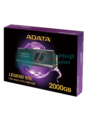 Накопитель SSD ADATA LEGEND 970, 2Tb, PCIe 5.0 x4, M.2 2280, NVMe, R/W 10000/10000, с радиатором