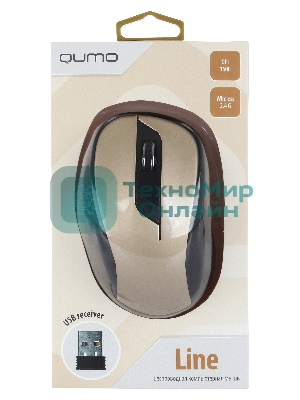 Мышь беспроводная Qumo Office Line M64 золотистый, 1600 dpi, радиоканал, USB, кнопки - 6