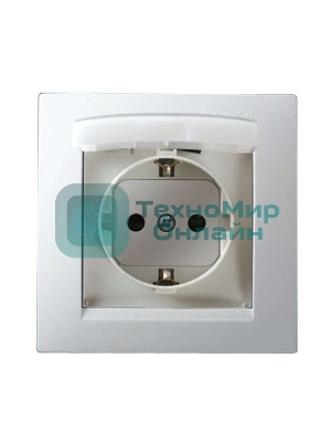 Розетка 1-м СП Simon15 с защ. крышкой защ. шторки с заземл. IP44 бел. Simon 1590450-030