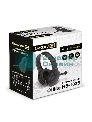Гарнитура ExeGate Office HS-102S чёрный, проводная, 3.5 мм, накладные, регулятор громкости