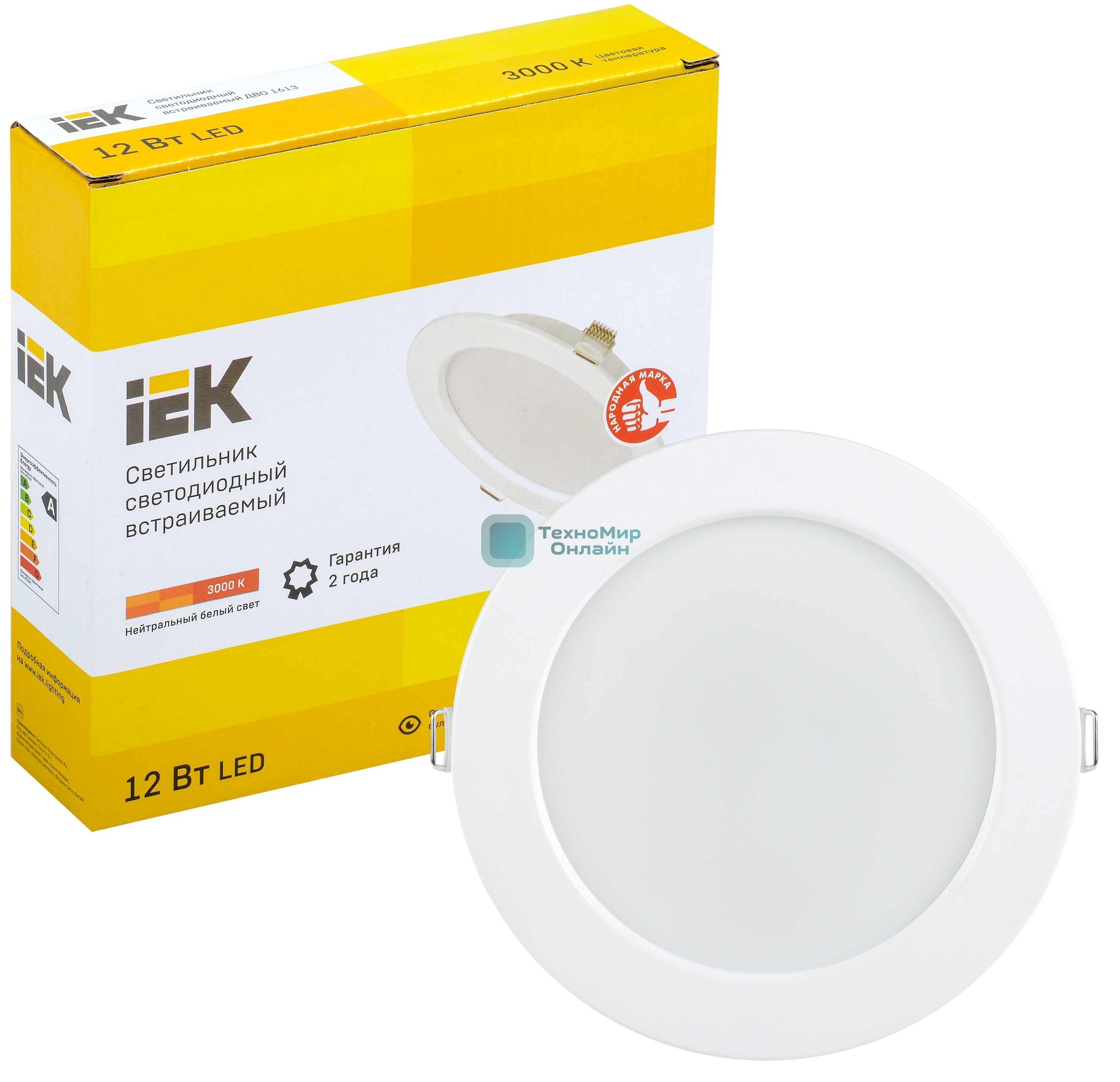 Светильник светодиодный IEK LDVO0-1613-12-3000-K01 ДВО 1613 белый круг 12Вт 3000К IP20 пластик. корпус, диам 145 мм