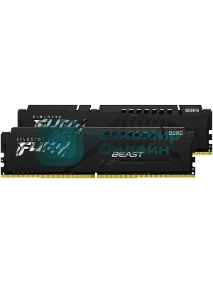 Оперативная память Kingston Fury Beast, DDR5, 32GB (2x16GB), 5200MHz, CL40, DIMM, радиатор, черный