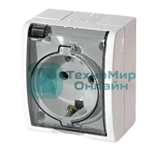 Розетка 1-м ОП Simon15 с защ. крышкой с заземл. IP54 белый Simon 1594445-030