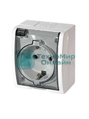 Розетка 1-м ОП Simon15 с защ. крышкой с заземл. IP54 белый Simon 1594445-030