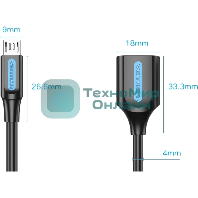 Адаптер переходник Vention OTG USB 2.0 AF/micro B 5pin - 0.15м