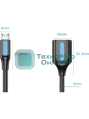 Адаптер переходник Vention OTG USB 2.0 AF/micro B 5pin - 0.15м