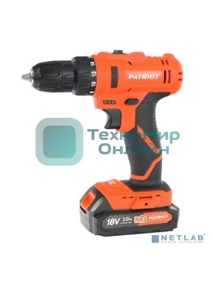 Дрель-шуруповерт Patriot BR 187UES, 18 В, 2 Ач, 25 Нм, щеточный