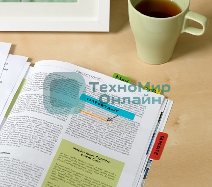 Закладки самоклеящиеся, разделители пластиковые Stick`n 21359 37x50мм, 3 цвета в упаковке, 10 листов, на линейке с цветным краем, европодвес