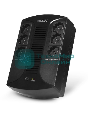Источник бесперебойного питания SVEN UP-L1000E 1000VA/500W (6 розеток: 3х UPS/сетевой фильтр+3 x сетевой фильтр)