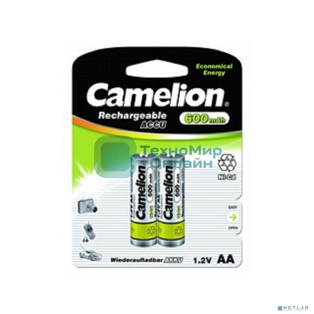Аккумулятор Camelion AA- 600 mAh Ni-Cd BL-2 (NC-AA600BP2, аккумулятор,1.2В)