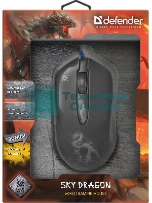Мышь проводная Defender Sky Dragon GM-090L черный, 3200 dpi, USB, кнопки - 6