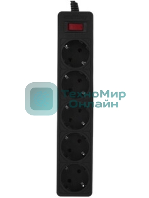 Сетевой фильтр Smartbuy SBSP-50-K One, 10А, 2 200 Вт, 5 розеток, длина 5,0 м, черный (SBSP-50-K)/35