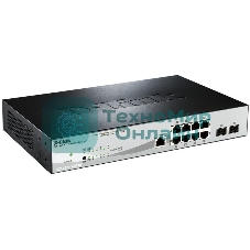 Коммутатор управляемый D-Link DGS-1210-10P/ME 2 уровня с 8 портами 10/100/1000Base-T с поддержкой PoE и 2 портами 1000Base-X SFP