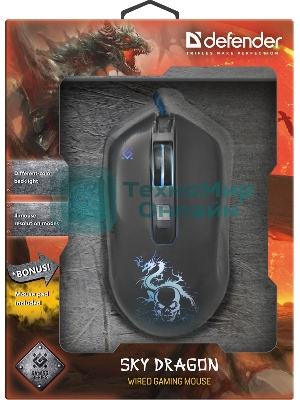 Мышь проводная Defender Sky Dragon GM-090L черный, 3200 dpi, USB, кнопки - 6