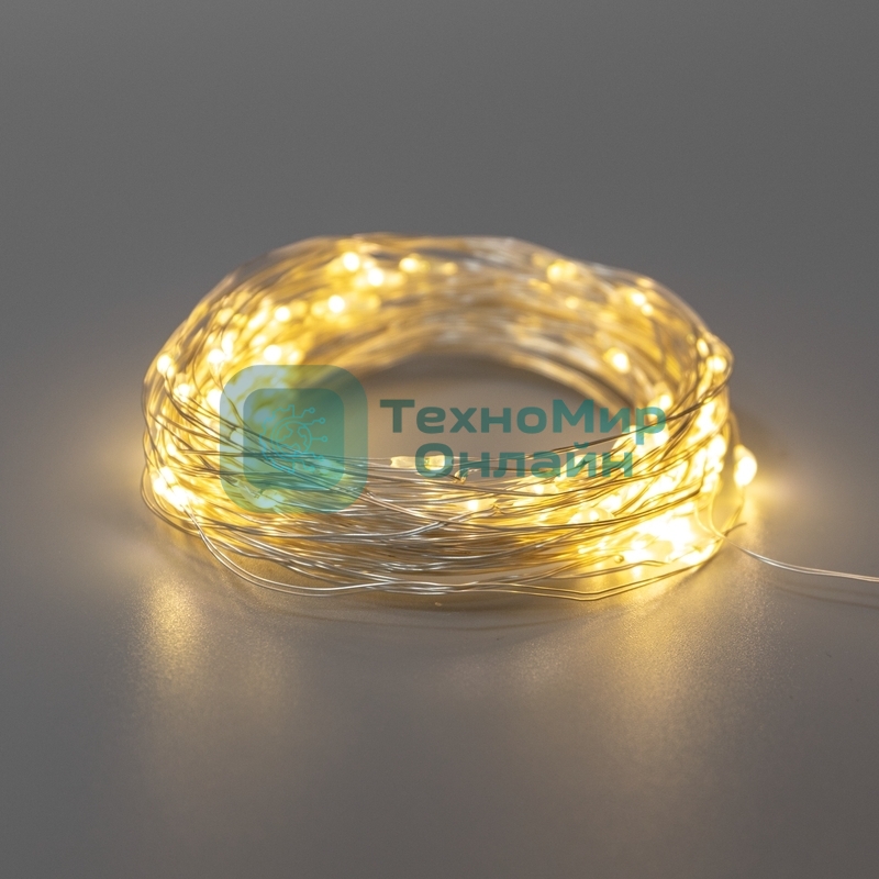 Гирлянда Neon-night Роса 10м, 100 LED, теплый белый, IP44, на батарейках 3хАА, с пультом 8 режимов