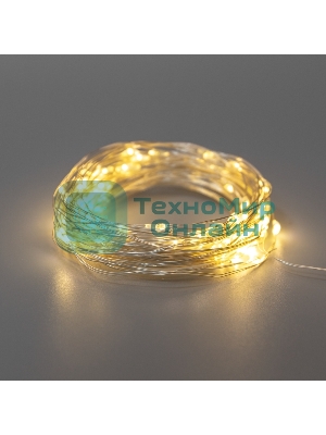 Гирлянда Neon-night Роса 10м, 100 LED, теплый белый, IP44, на батарейках 3хАА, с пультом 8 режимов