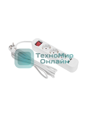 Удлинитель Rexant STANDARD 3 гнезда, 3 м, 3х1,0 мм², с/з, с выключателем, 2 USB, белый