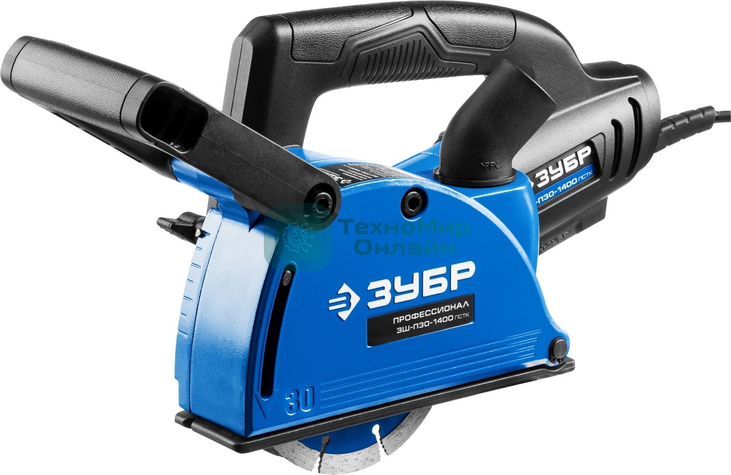 Штроборез ЗУБР ЗШ-П30-1400 ПСТКглуб. 30 мм, 125 мм, подключ. пылесоса, плавн пуск, 1400 Вт, кейс