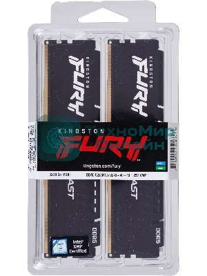 Оперативная память Kingston Fury Beast, DDR5, 32GB (2x16GB), 5200MHz, CL40, DIMM, радиатор, черный