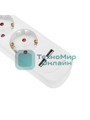 Удлинитель Rexant STANDARD 3 гнезда, 3 м, 3х1,0 мм², с/з, с выключателем, 2 USB, белый