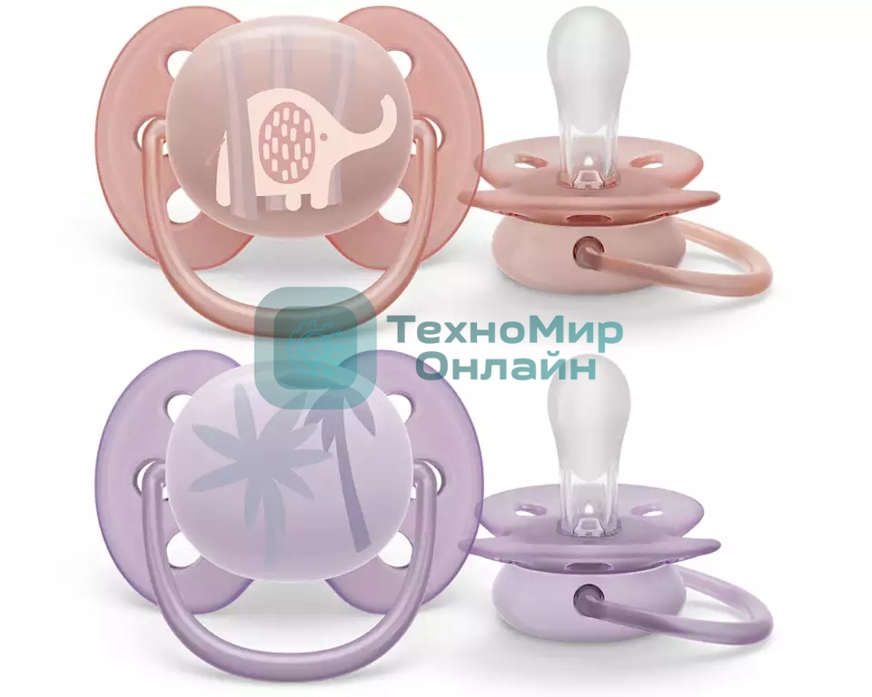Пустышка ultra soft, слоник/пальмы, 0-6 мес., 2 шт.