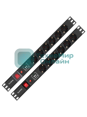 Блок розеток с сетевым фильтром (Surge Protect), защитой от перегрузки, выключателем с подсветкой и разъемом подключения C14 ExeGate ServerPro PDU-19H605 Al-6S-C14-SW-O-SPD1 (19