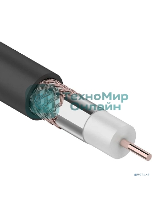 Кабель коаксиальный Rexant RG-6U+Cu, 75 Ом, Cu/Al/Cu, 64%, бухта 100 м, черный OUTDOOR