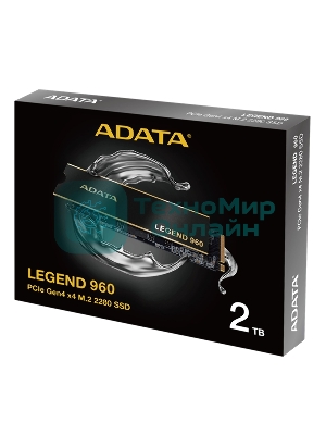 Накопитель SSD ADATA LEGEND 960, 2Tb, PCIe 4.0 x4, M.2 2280, NVMe, R/W 7400/6800, с радиатором