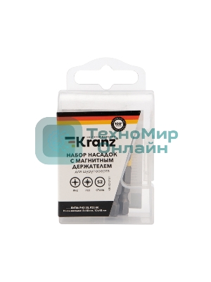 Набор насадок на шуруповерт Kranz PH2, PZ2 с магнитным держателем 50 мм, головка 8 мм, 10 мм (5 шт./уп.)